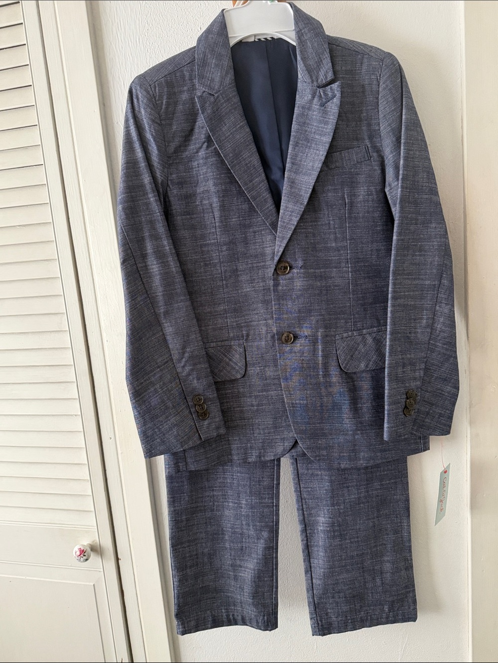NWT Cat and Jack Boys Chambray 2 pc Suit Sz 10 Navy Blue Blazer/Jacket & Pants